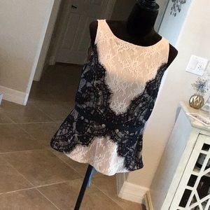 LOFT Lace Overlay Top in White and Black